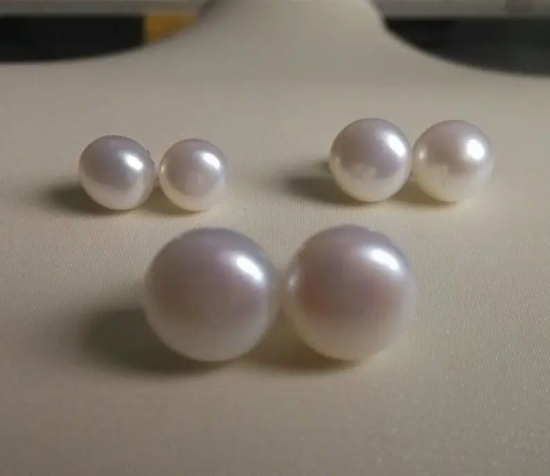 

>3 pairs 8-9mm 9-10mm 10-11mm white freshwater pearl earrings Silver A0422 -Top quality free shipping