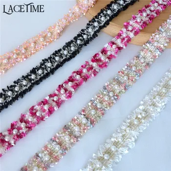 

5 Yards Nylon Fashion Pearl Beaded Lace Trim Multi Color Embroidery Lace Ribbon Fabric For Dress Sewing Supplies Bridal Belt