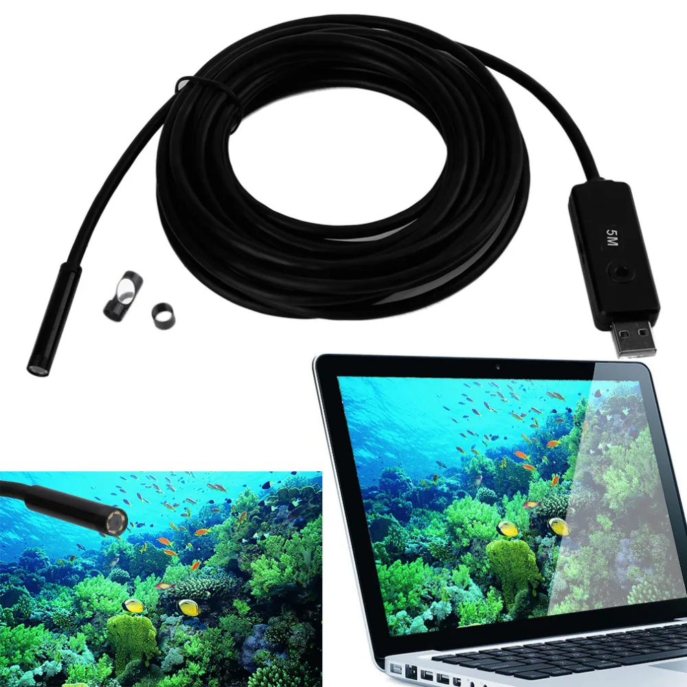 

Camera Waterproof 5m Mini USB Endoscope Inspection Camera 6 White LEDs 1/9 CMOS 7mm Lens Borescope Snake Tube Camera with P2P