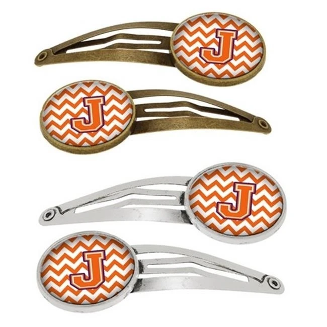 Carolines Treasures CJ1062-JHCS4 Letter J Chevron Orange & Regalia Barrettes Hair Clips Set of 4