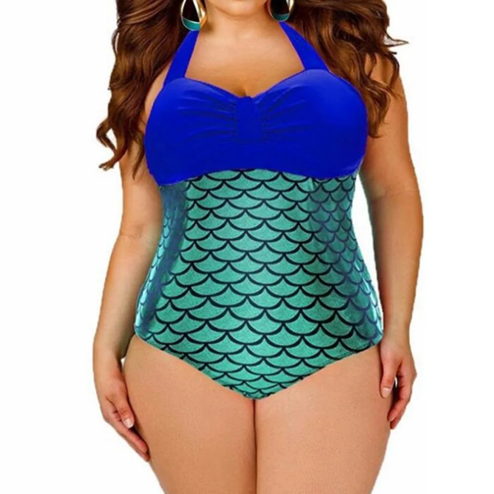 Maillot de bain grande taille sirène bleu