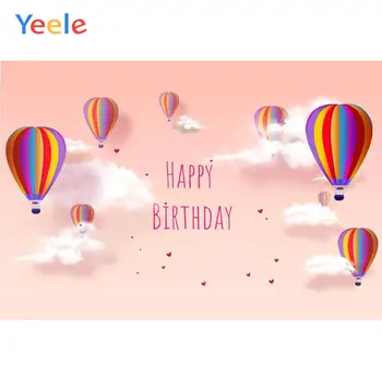 

Yeele Hot Air Balloons Rainbow Color Clouds Birthday Photography Backgrounds Customized Photographic Backdrops for Photo Studio