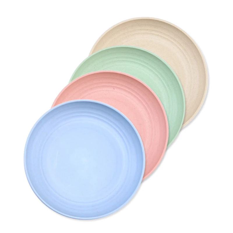 

4Pcs/Set Creative Pure Natural Wheat Straw Dessert Plate Dish Multi-function Plastic Foods Dish Dessert Kitchen Plate Tray