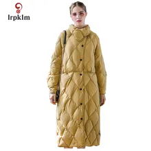Новинка, Европейская мода, женские зимние длинные Пуховики с воротником-стойкой, женское теплое пуховое пальто, высокое качество, PQ121