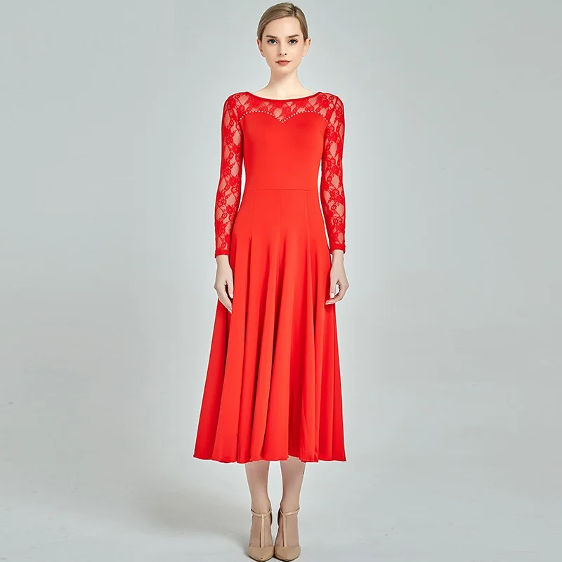 Женское платье для вальса для бальных танцев, кружевные платья для испанских танцев, стандартное бальное платье, платье для фламенко, современные танцевальные костюмы - Цвет: red
