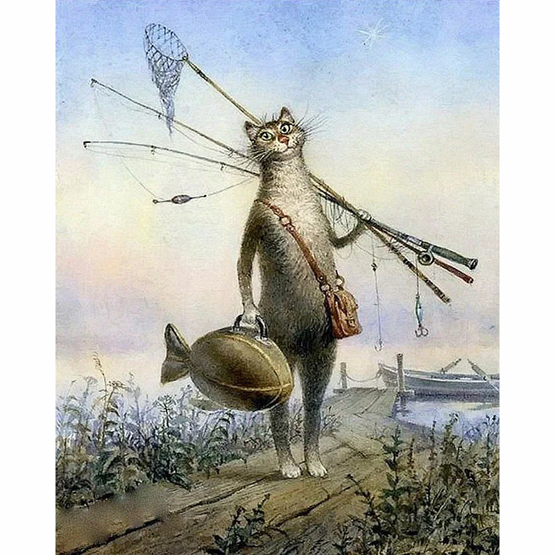 

Diy 5d Diamond Painting Funny Cat Fish Diamond Embroidery Full Drill Round Rhinestones Animal Cross Stitch Mosaic Decor Pa524