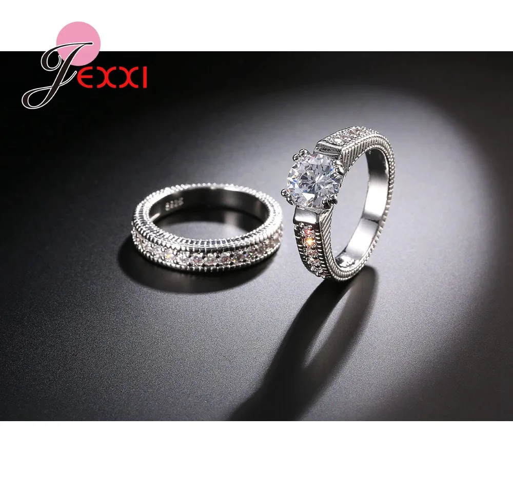 925 Sterling Silver Finger Rings For Women Men Cubic Zirconia Crystal Accessories 2 PCS