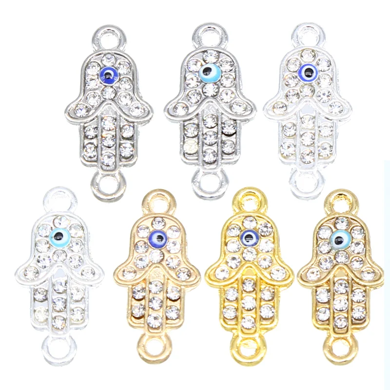 

6pcs KC gold / silver plated Fatima Hamsa hand evil spirits blue eye connector suitable for jewelry production found accessories