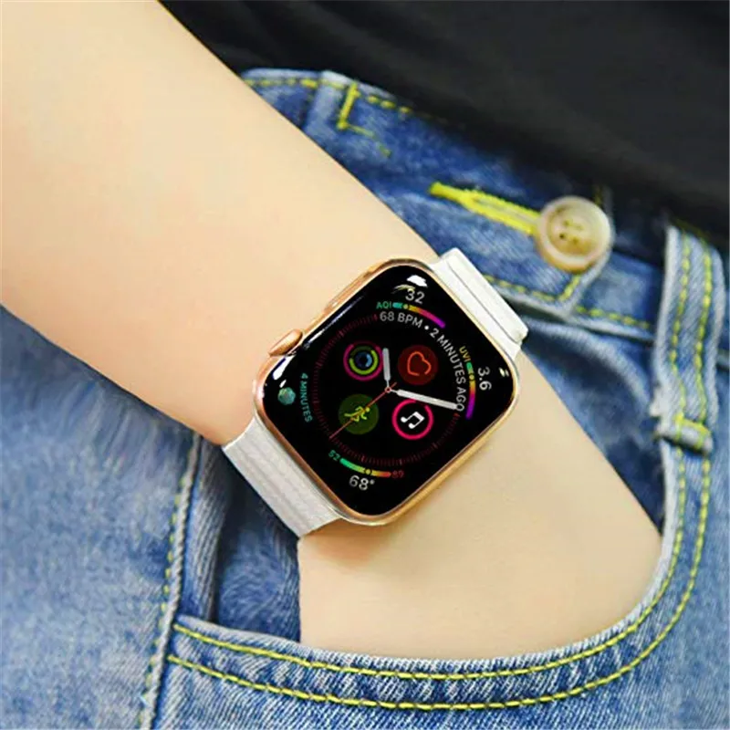 Из натуральной кожи петлевой ремешок для наручных часов Apple Watch 4 44/40/42/38 мм Регулируемый магнитный браслет застежка на запястье для Iwatch3/2/1