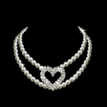 

Puppy Small Dog Necklace Collar Pearl With Rhinestone Heart Pendant Cat Collar Dog Jewellery For Chihuahua Yorkie