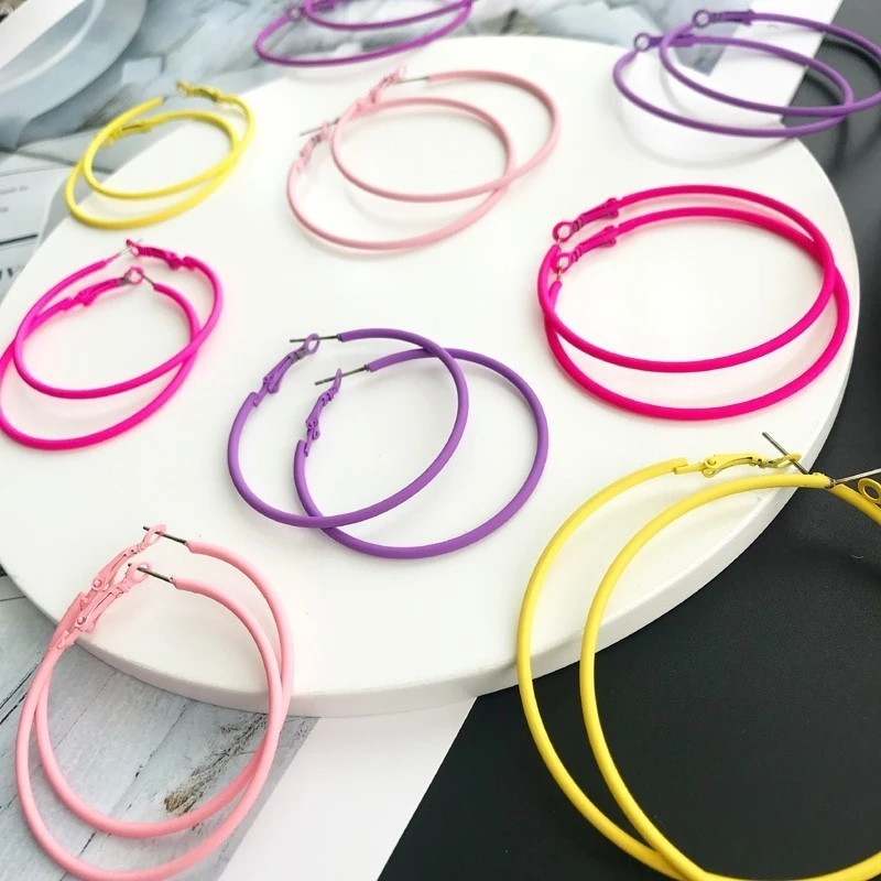 Nuevos pendientes de aro multicolor de 6cm para mujer joyería de Fiesta Disco HON Nuevos pendientes de aro multicolor de 6cm para mujer joyería de Fiesta Disco HON