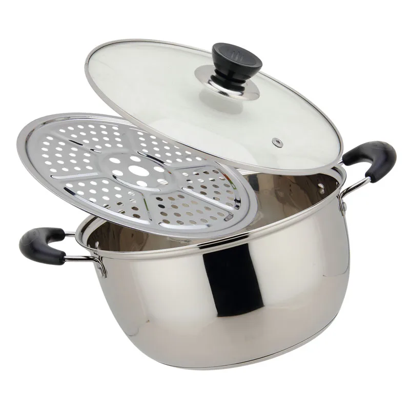 

22/24CM Stainless Steel Food Steamer Heater Cooking Soup Pot & Steaming Rack Thickened Bottom Stockpot For Gas Induction Cooker