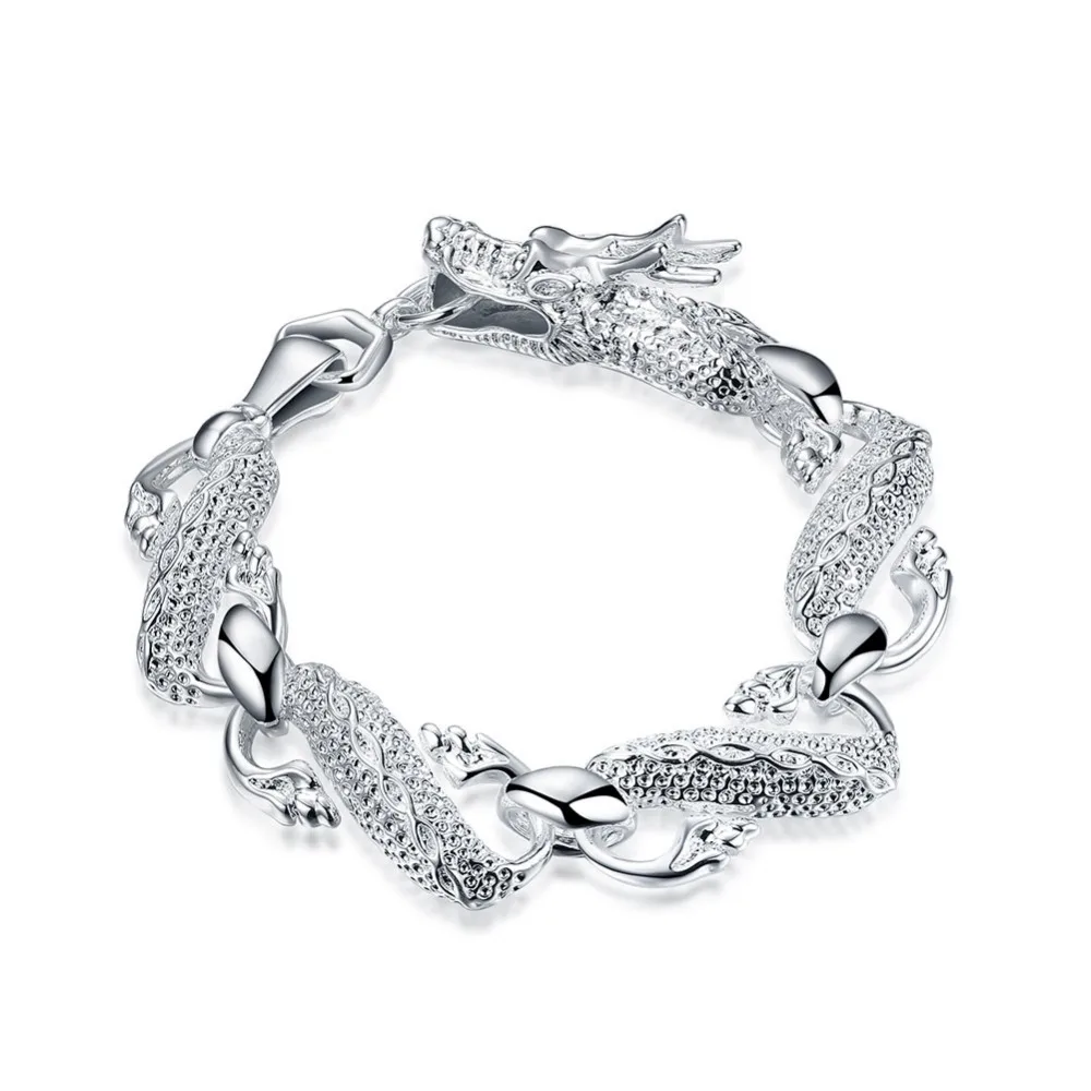 

925 Jewelry Silver Bracelet Fine Fashion Bracelet Top Quality White Dragon Men's White Dragon Silver Bracelet 20cm For Women Men
