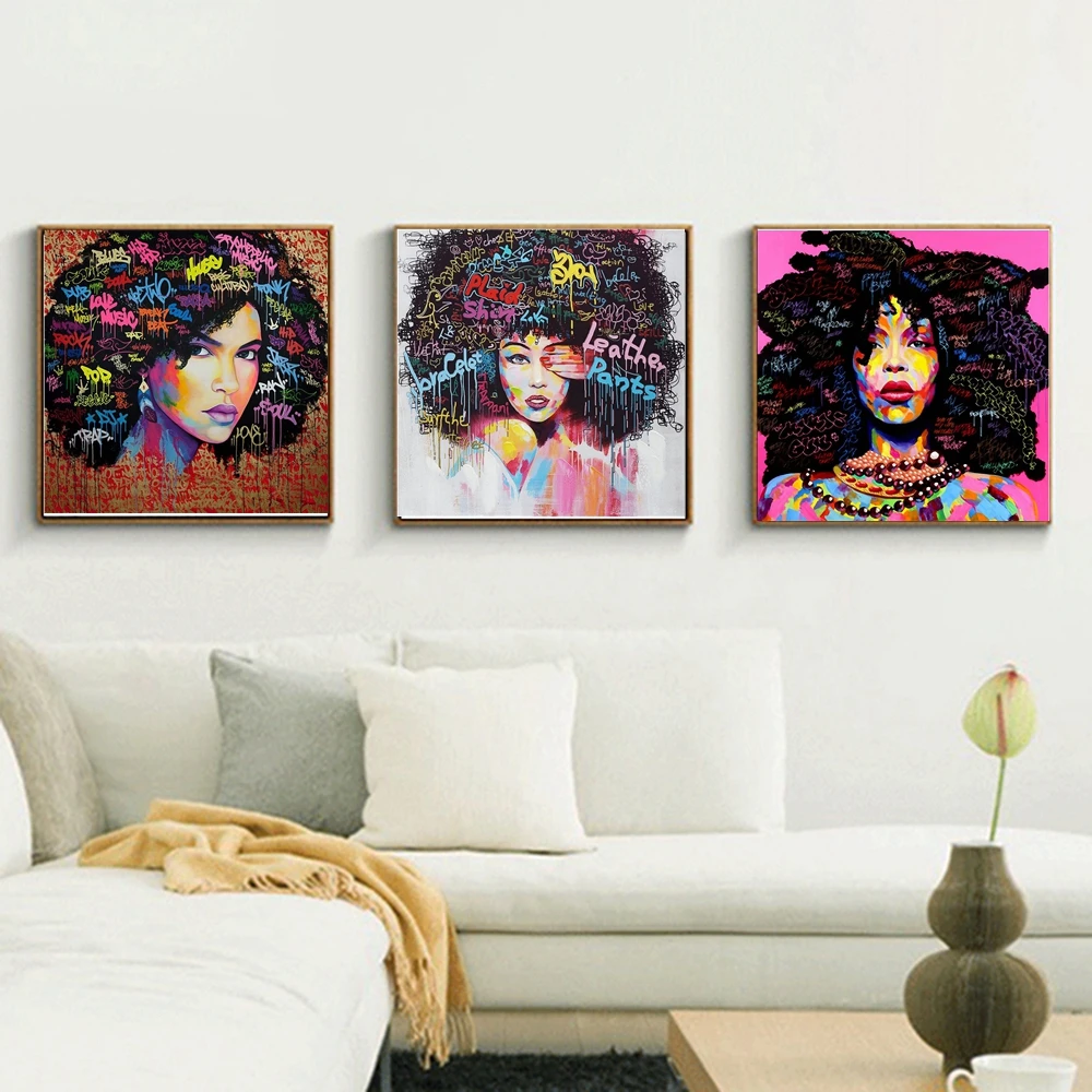 African American Black Art Abstract Portrait Wall Afro ...