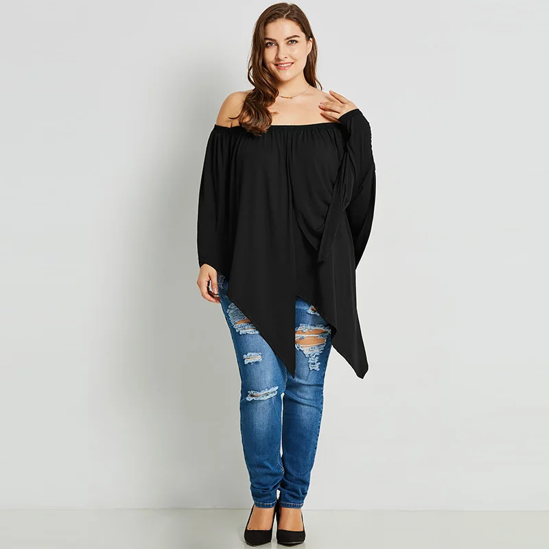 2018 New Sexy Black Cotton Fashion Women Blouses Loose Slash Neck Pleated Backless Girls Sweet Plain Plus Size Female Shirts Blouses