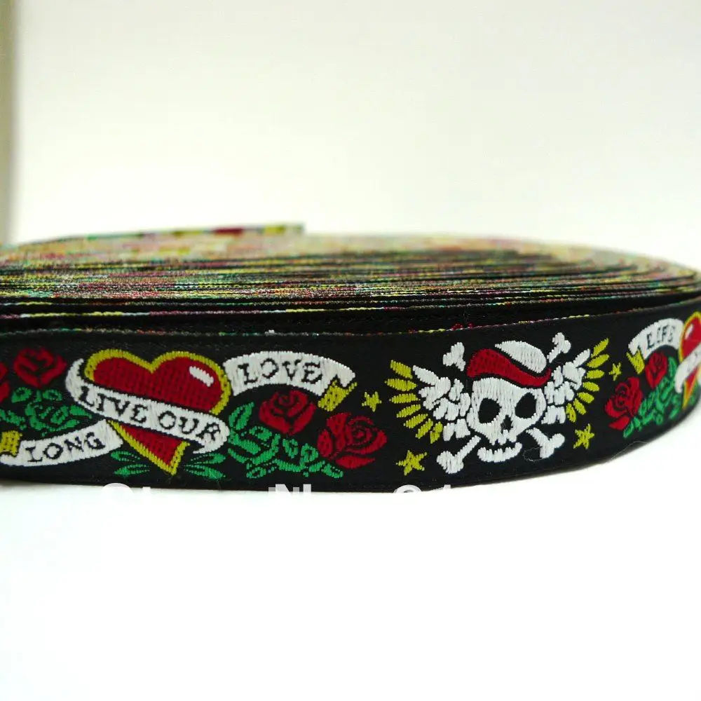 Жаккардовая лента с рисунком черепа 7/8 дюйма 22 мм|jacquard ribbon|woven jacquard ribbonribbon for dog |