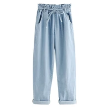 Летний винтажный женский эластичный пояс Джинсы женские тонкие повседневные синие джинсовые штаны бойфренд прямые джинсы для женщин