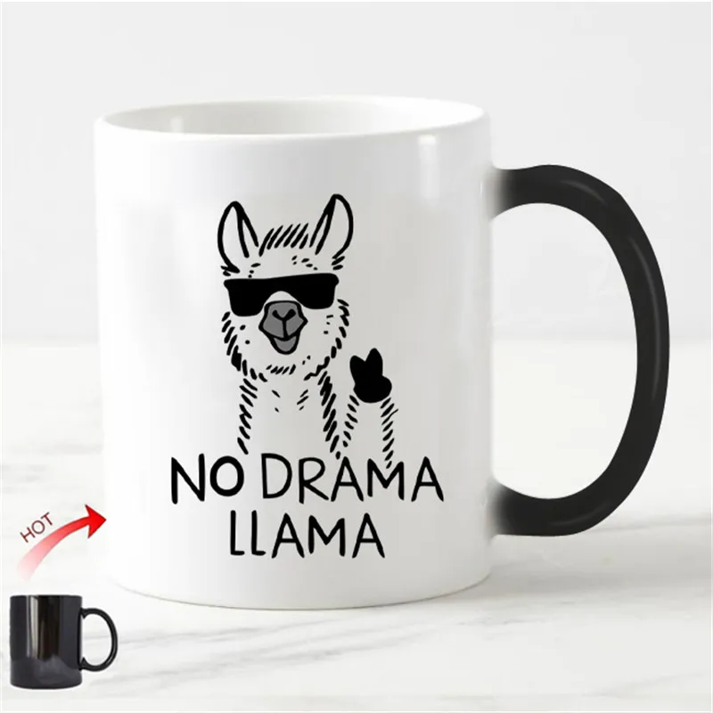 Забавная волшебная кружка без Prob-Llama, новинка, без драмы, кофейная кружка Llama, чайные чашки, юморная шутка, креативный керамический подарок, классная смена цвета, 11 унций