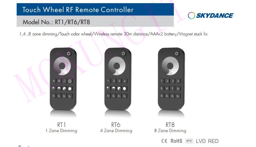 8 зон 2,4G яркость дистанционного управления RT8 работа с V серии беспроводной приемник/сенсорная панель; Светодиодный Одноцветный светильник дистанционного управления