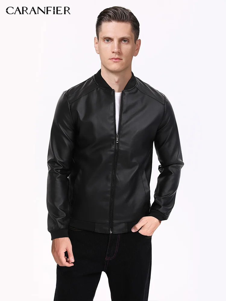 

CARANFIER Men Leather Jacket Classic Male PU Faux Thin Coats Motorcycle Riding Fur Coat Biker Jackets Mens Spring Autumn Clothes