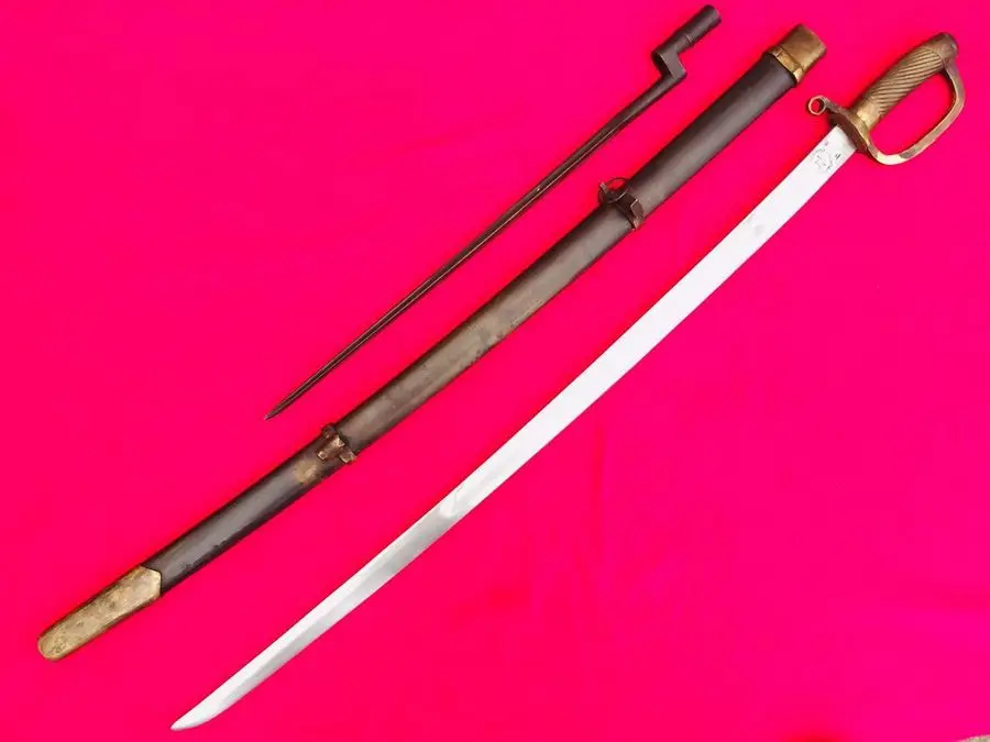 Vintage Military Russian Sword Europe Cossack Chevalier Saber Brass Guard Attach Bayonet