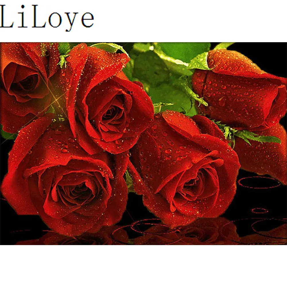 

LI LOYE Diamond Embroidery Red rose flower DIY Diamond Painting Cross Stitch Wall Sticker Decor Painting Mosaic Round Icon Q802