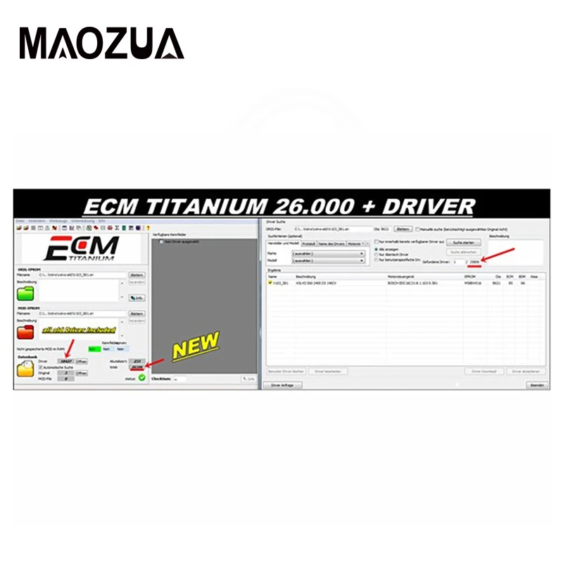 Maozua новейшая версия ECM titanium 1,61 с 26100+ Драйвер для Ktag и kess