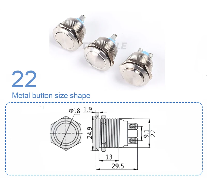 12 мм 16 мм 19 мм 22 мм сброс винта металлическая кнопка 1NO рупорный кнопочный переключатель купольный Мгновенный Переключатель круглая Высокая плоская головка