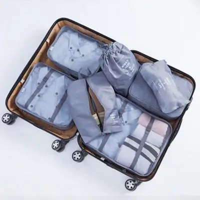 7 шт Наборы сумка-Органайзер для путешествий Водонепроницаемая нейлоновая Упаковка Кубики Корейская дорожная сумка функциональный чехол для чемоданов - Цвет: Gray
