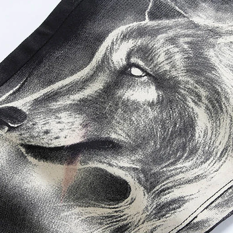 2019 New fashion Men's wolf printed jeans men slim straight Black stretch jeans high quality designer pants nightclubs singers 2019 New fashion Men's wolf printed jeans men slim straight Black stretch jeans high quality designer pants nightclubs singers
