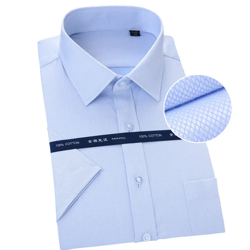 Meilleur Nouveau Luxe qualité pur coton solide rayé dobby tournent vers le bas manches courtes non fer d été confortable hommes formelle chemises