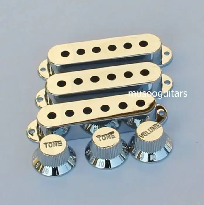 Chrome Guitar Pickup Cover Set of 3 Covers NEW with 2 volume and 1 tone