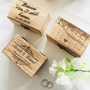

Wedding Accessories Customized Ring Box Engraved Bride Groom Name Wood Wedding Gifts Box Ring Holder Party Supplies