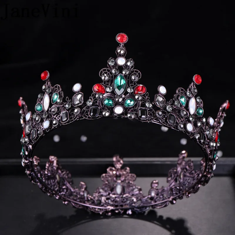 Женская винтажная Готическая тиара JaneVini свадебная корона с красным и зеленым