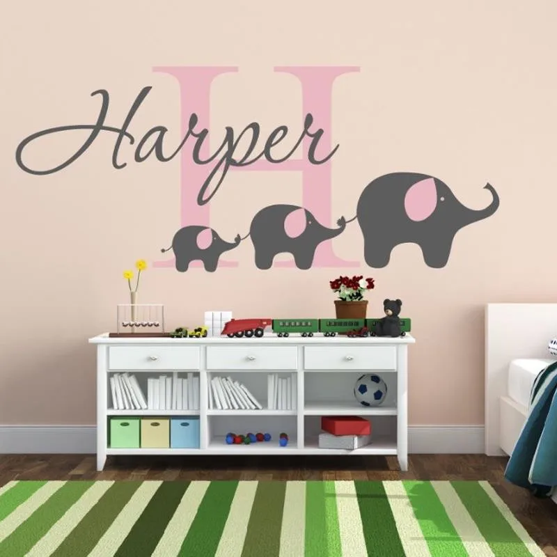 Elephant Wall Decal Custom Name Removable Nursery Wall Decals Vinyl