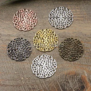 

25mm Vintage Filigree Flower Charms Connectors Blanks Metal Bu Yao Hair Sticks DIY Jewelry Accessories Findings Multi-color