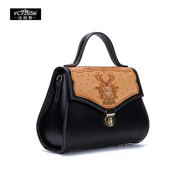 

Original New Arrival Female Bag Handmade Carving Style Handbag Deer Top Layer Cow Leather Shoulder Cross-Body Messenger Bag