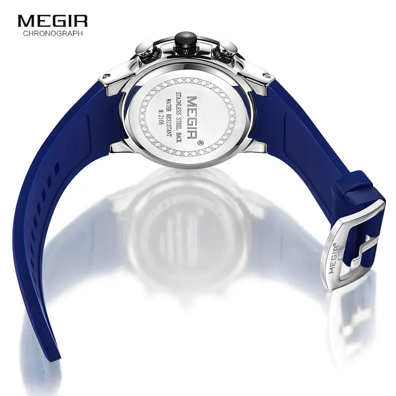 MEGIR мужские спортивные кварцевые часы с силиконовым ремешком водонепроницаемые светящийся хронограф наручные часы мужские Relogios Masculino часы 2106 синий