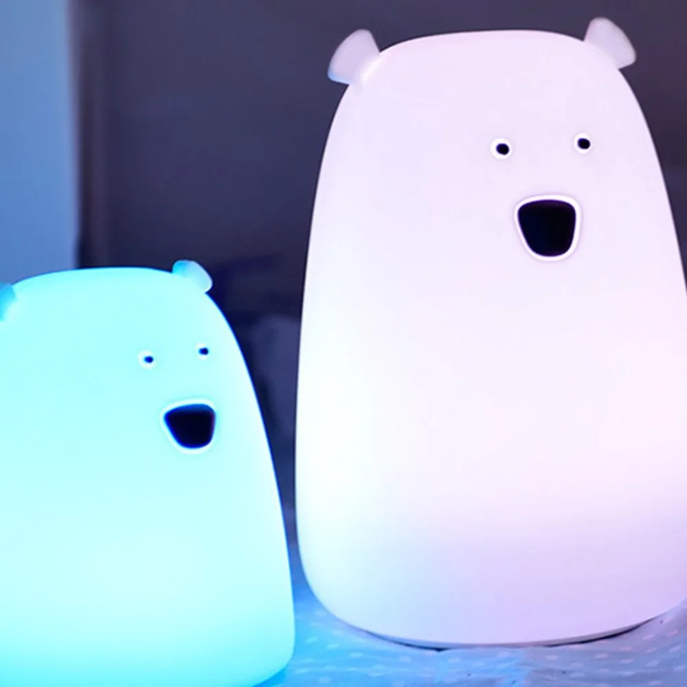 Силиконовый ночной прикроватный светильник медведь USB зарядка/батарея питание лампа зажигающаяся от прикосновения спальня Детский Светильник подарок давление снижение игрушка