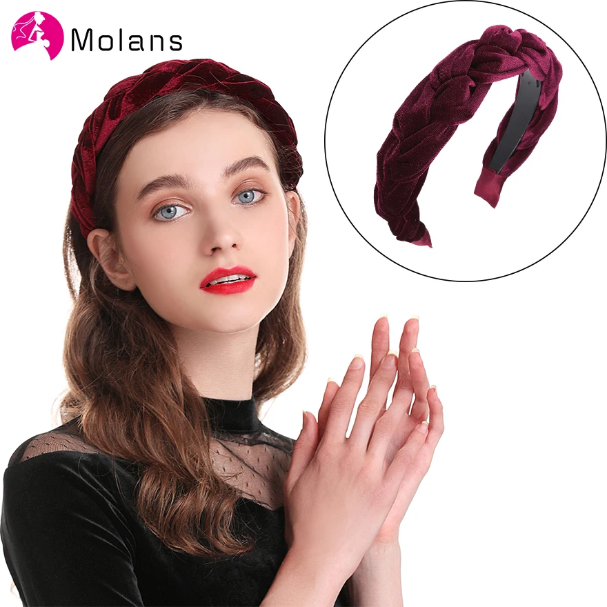 

Molans Soft Velvet Braiding Hairbands Solid Toothed Comb Plastic Anti-slip Headbands Elegant Simple Braids Women Girls Headpiece