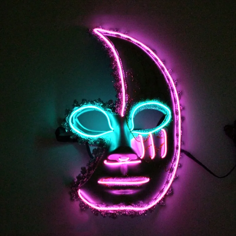 EL Wire Ghost Mask светодиодный светящаяся маска для Хэллоуина светящаяся маскарадная танцевальная украшение для карнавальной вечеринки