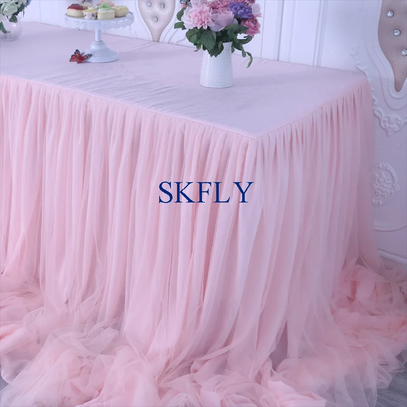 CL072 gorgeous made many colors new fancy wedding long drape ruffled blush pink table skirt