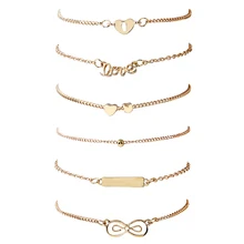 8 сезонов модные браслеты золотого цвета с символом бесконечности сердца "любовь" 16 см(6 2/") длиной-14 см(5 4/8") длиной, 1 набор(6 шт./партия