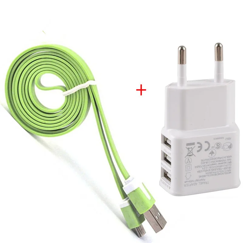 Адаптер с европейской вилкой 3 порта 5 В 2 А + Кабель micro usb для зарядки и передачи