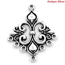 DoreenBeads цинковый металлический сплав Разъемы Фурнитура ромб серебристый цветок под старину полые узор Цвет 3,6 см х 3 см, 3 шт