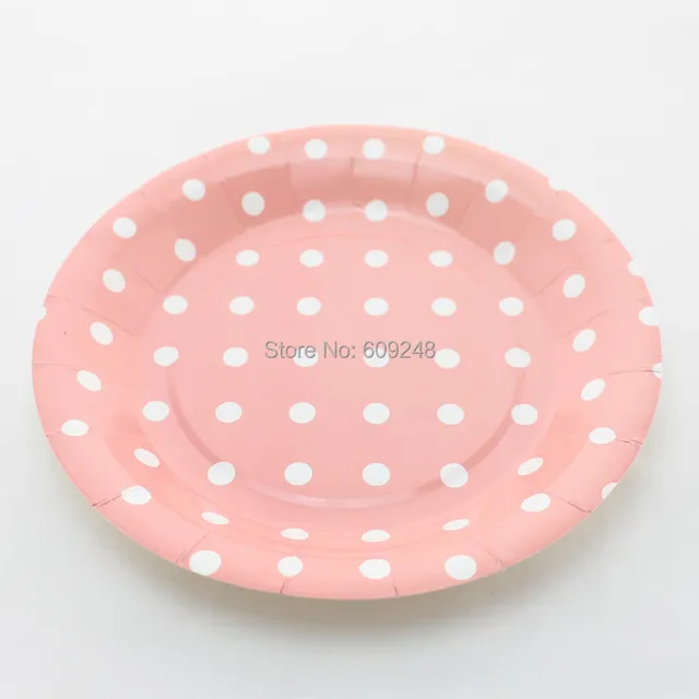 24pcs 9 white polka dot pink round paper plates personalized