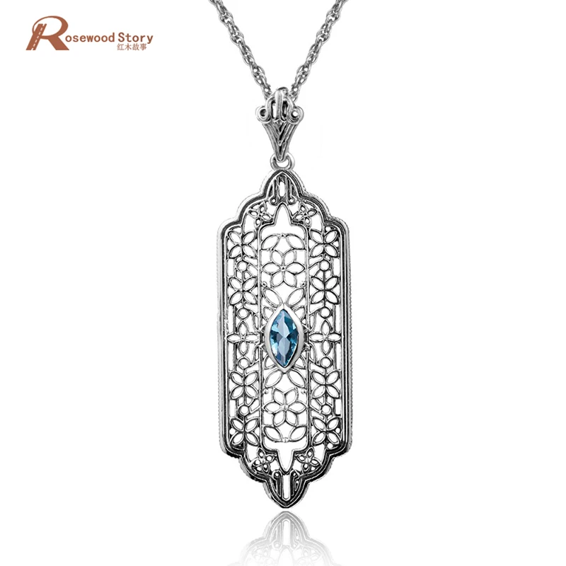 

Larimar Blue CZ Stone Crystal Wedding Pendant 100% Real Pure 925 Sterling Silver Women Jewelry Rhinestones Decorative Necklace