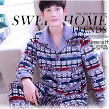 Для мужчин фланель Домашняя одежда из флиса с длинными рукавами теплые зимние Nightsleep взрослых коралловые бархат теплое ночное Семья пижамы D-2066