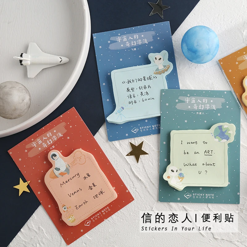

30 Sheets/pad Kawaii Planet Adhesive Memo Pad Sticky Notes Diy Decorative Stickers Kids Student Stationery School Office Supply