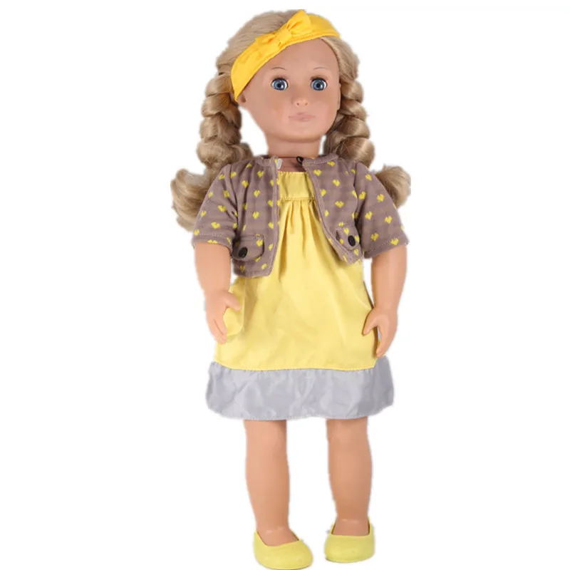 Top-Fashion-Yellow-Pleated-Dress-Half-Sleeve-Top-Coat-Headband-Shoes-Fit-43cm-Baby-Born-Zapf